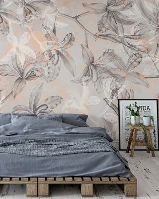Orchids on Water Coral Scenic Wallpaper