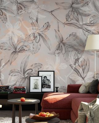 Orchids on Water Coral Scenic Wallpaper