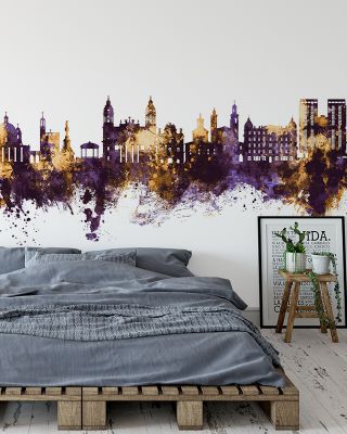 Pamplona Spain Skyline Purple & Gold Wallpaper