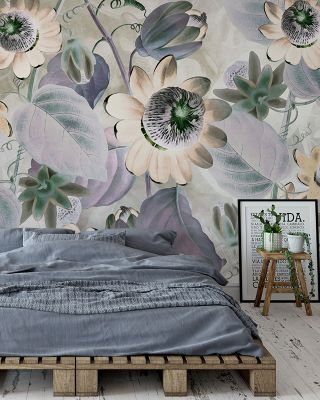 Passifloras Emerging Bright Yellow Floral Wallpaper