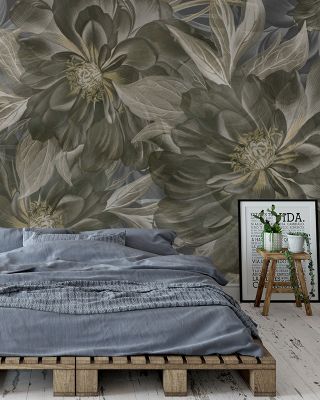 Peony Study - Seaweed and Stone Floral Wallpaper