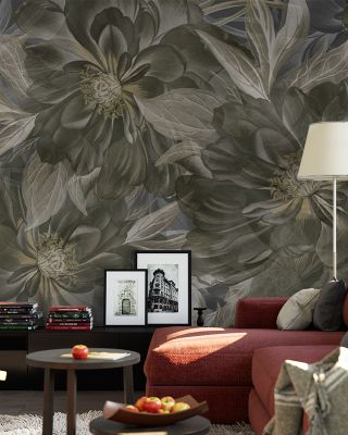 Peony Study - Seaweed and Stone Floral Wallpaper