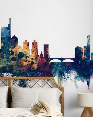 Philadelphia Skyline Blue & Bronze Wallpaper