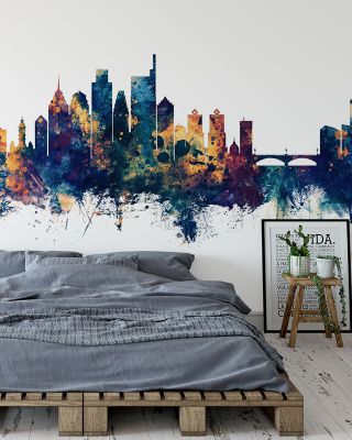 Philadelphia Skyline Blue & Bronze Wallpaper