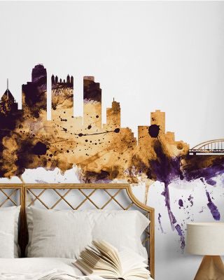 Pittsburgh Pennsylvania Skyline Purple & Gold Wallpaper