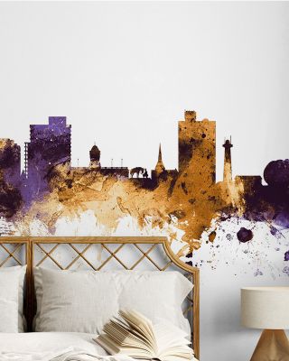 Port Elizabeth South Africa Skyline Purple & Gold Wallpaper