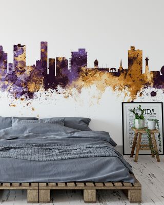 Port Elizabeth South Africa Skyline Purple & Gold Wallpaper