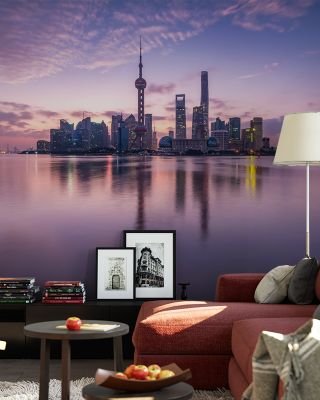 Pudong Sunrise Pink Scenic Wallpaper