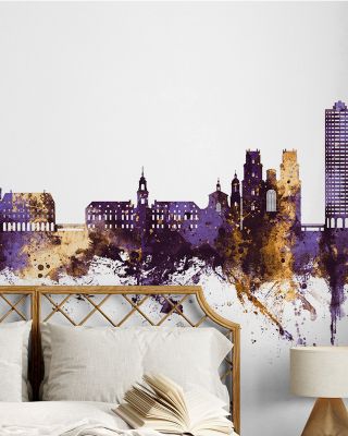 Rennes France Skyline Purple & Gold Wallpaper