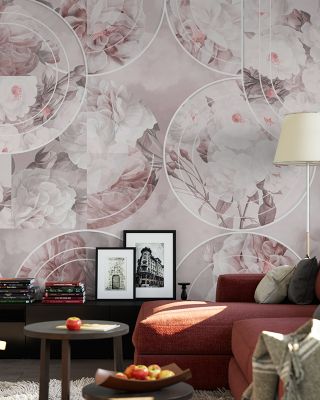 Retro Roses Pink Floral Wallpaper