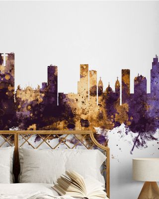 Rio de Janeiro Brazil Skyline Purple & Gold Wallpaper