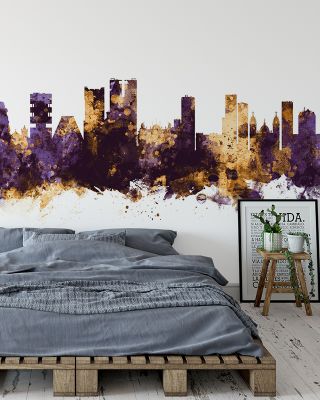 Rio de Janeiro Brazil Skyline Purple & Gold Wallpaper