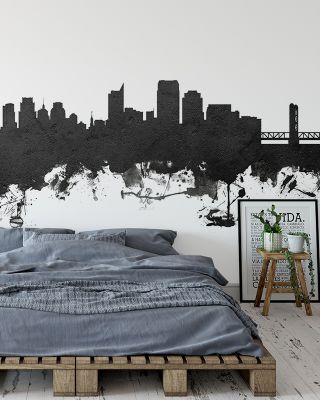 Sacramento California Skyline Black & White Wallpaper