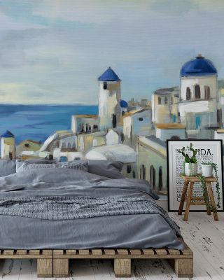 Santorini Strokes Artistic Wallpaper