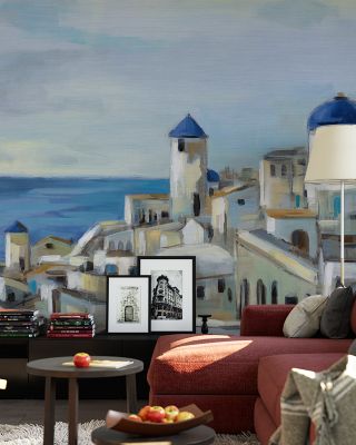 Santorini Strokes Artistic Wallpaper