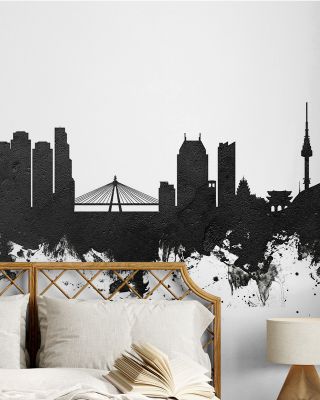 Seoul Skyline Black & White Wallpaper