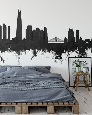 Seoul Skyline Black & White Wallpaper
