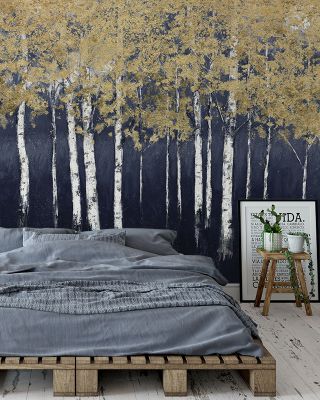 Shimmering Forest Indigo Scenic Wallpaper