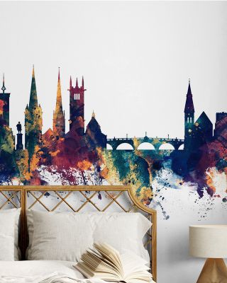 Shrewsbury England Skyline Blue & Bronze Wallpaper