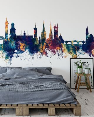 Shrewsbury England Skyline Blue & Bronze Wallpaper
