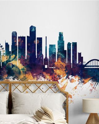 Singapore Skyline Blue & Bronze Wallpaper