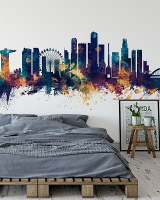 Singapore Skyline Blue & Bronze Wallpaper