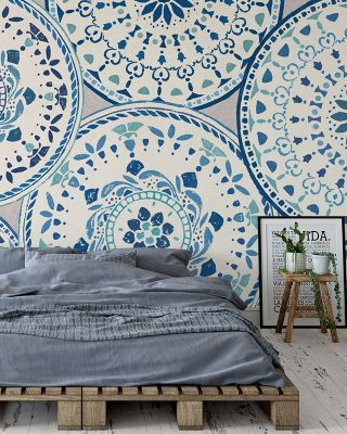 Spanish Impressions Blue Floral Wallpaper