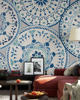 Spanish Impressions Blue Floral Wallpaper
