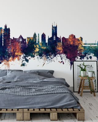 Stoke-on-Trent Skyline Blue & Bronze Wallpaper