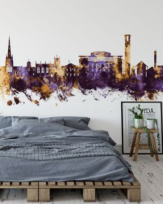 Stratford-upon-Avon England Skyline Purple & Gold Wallpaper