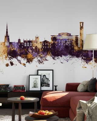 Stratford-upon-Avon England Skyline Purple & Gold Wallpaper