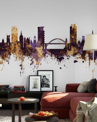 Sunderland England Skyline Purple & Gold Wallpaper