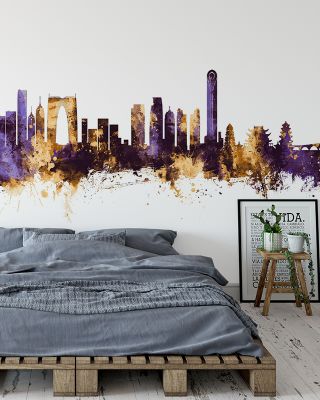 Suzhou China Skyline Purple & Gold Wallpaper