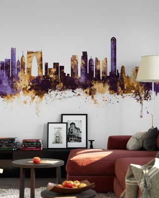 Suzhou China Skyline Purple & Gold Wallpaper