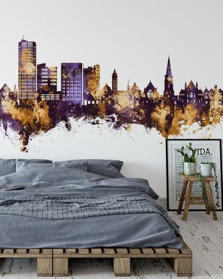 Swindon England Skyline Purple & Gold Wallpaper