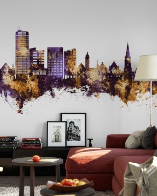 Swindon England Skyline Purple & Gold Wallpaper