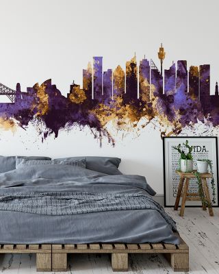 Sydney Australia Skyline Purple & Gold Wallpaper
