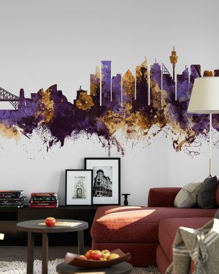 Sydney Australia Skyline Purple & Gold Wallpaper