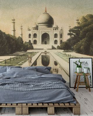 Taj Mahal Postcard - Screenprint Wallpaper