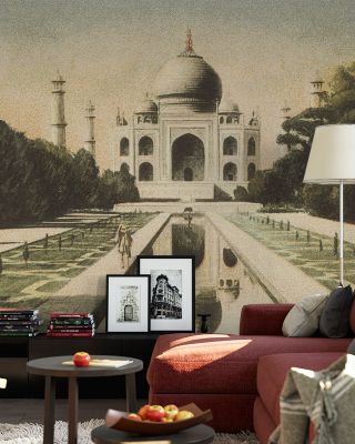 Taj Mahal Postcard - Screenprint Wallpaper