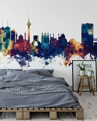 Tehran Iran Skyline Blue & Bronze Wallpaper