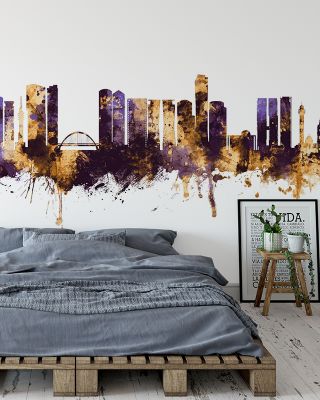 Tel Aviv Skyline Purple & Bronze Wallpaper