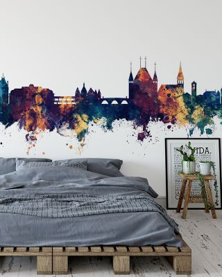 Thun Switzerland Skyline Blue & Bronze Wallpaper