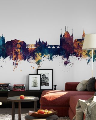 Thun Switzerland Skyline Blue & Bronze Wallpaper