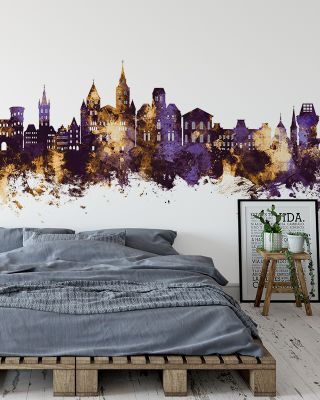 Trier Germany Skyline Purple & Gold Wallpaper