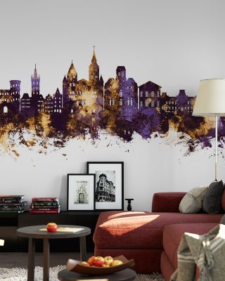 Trier Germany Skyline Purple & Gold Wallpaper