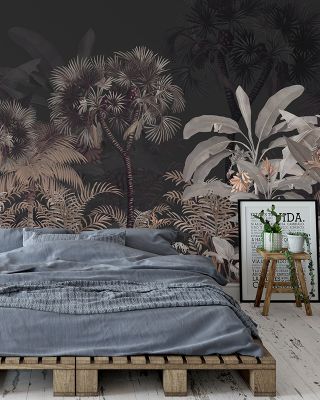 Tropical Forest Strolls Dark Gray Wallpaper