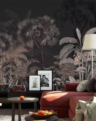 Tropical Forest Strolls Dark Gray Wallpaper
