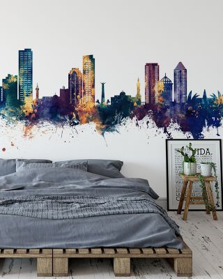 Umm Al Quwain Skyline Blue & Bronze Wallpaper