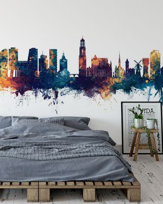 Utrecht The Netherlands Skyline Blue & Bronze Wallpaper